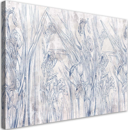 Quadro-su-tela,-Contorni-blu-di-fiori