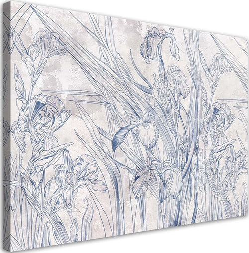 Quadro-su-tela,-Contorni-blu-di-fiori