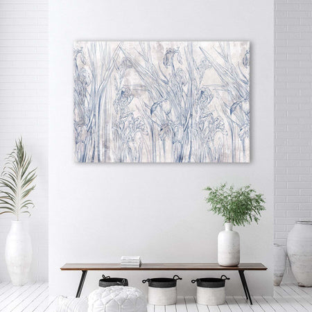 Quadro-su-tela,-Contorni-blu-di-fiori