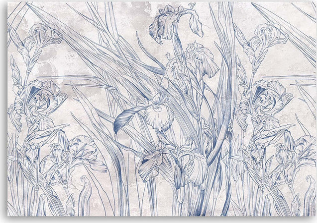Quadro-su-tela,-Contorni-blu-di-fiori
