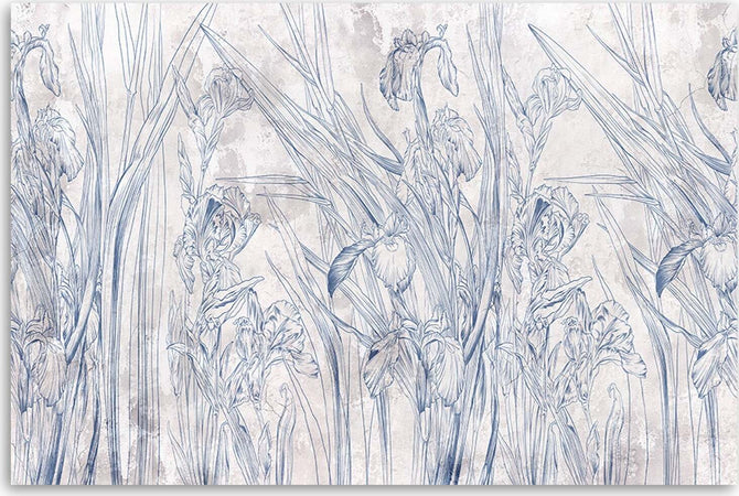 Quadro-su-tela,-Contorni-blu-di-fiori