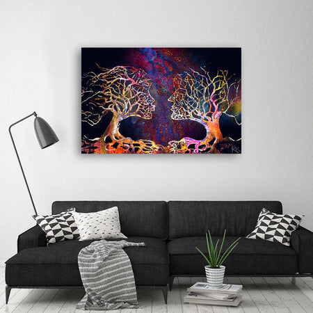 Quadro-su-tela,-Coppia-di-alberi-baciano-l'astrazione