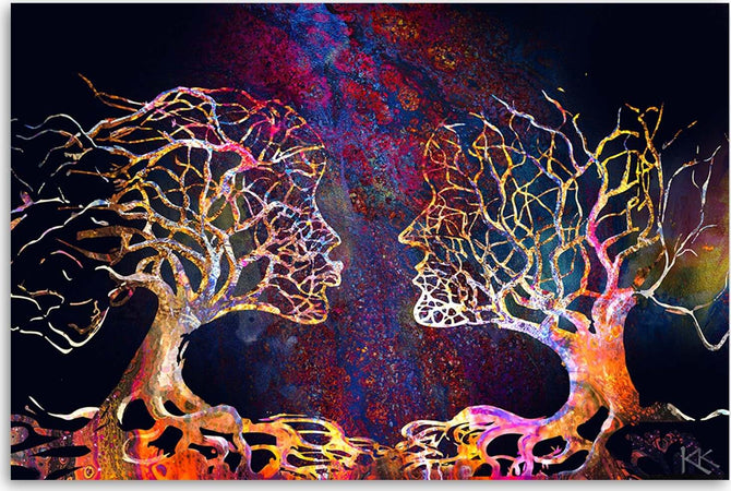Quadro-su-tela,-Coppia-di-alberi-baciano-l'astrazione
