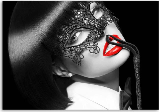 Quadro-su-tela,-Donna-con-maschera-nera
