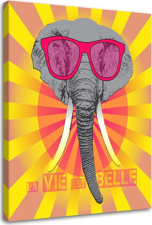 Quadro-su-tela,-Elefante-colorato-con-occhiali