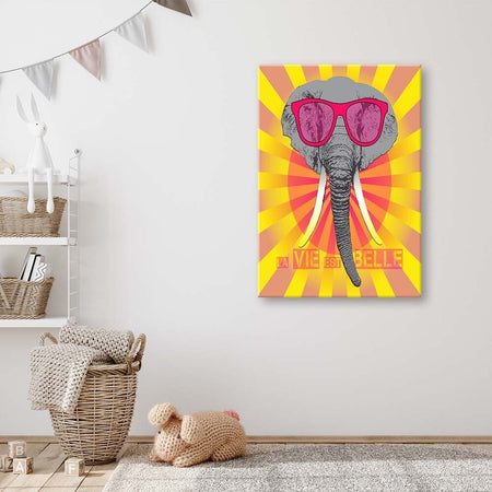 Quadro-su-tela,-Elefante-colorato-con-occhiali