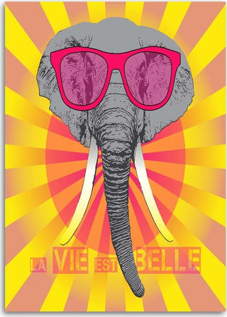Quadro-su-tela,-Elefante-colorato-con-occhiali