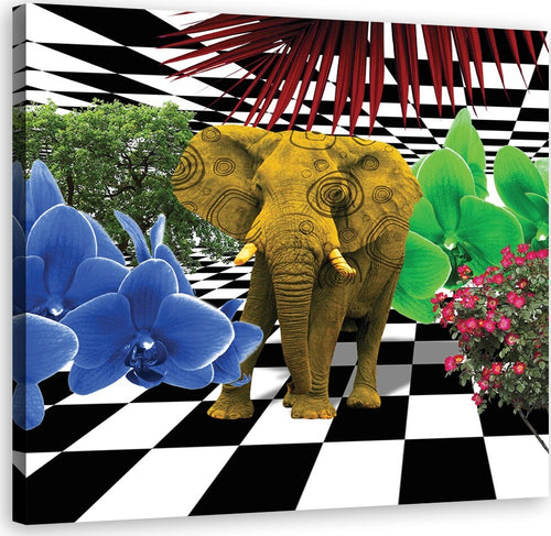 Quadro-su-tela,-Elefante-colorato