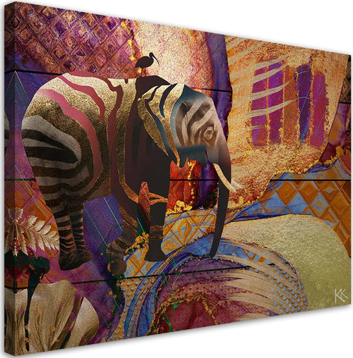 Quadro-su-tela,-Elefante-d'oro-su-un-background-astratto