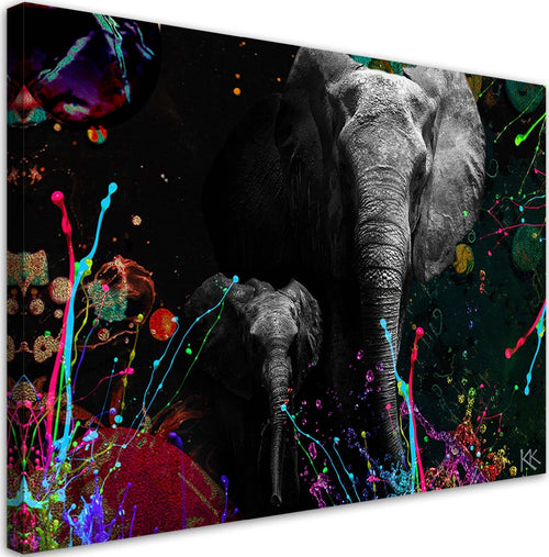 Quadro-su-tela,-Elefante-su-uno-sfondo-colorato