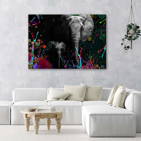 Quadro-su-tela,-Elefante-su-uno-sfondo-colorato