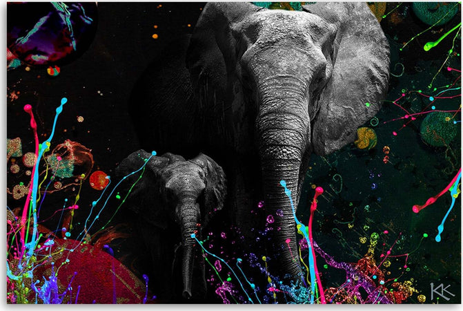 Quadro-su-tela,-Elefante-su-uno-sfondo-colorato