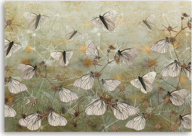 Quadro-su-tela,-Farfalle-astratte-nel-prato