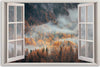 Quadro-su-tela,-Finestra-autunnale-della-nebbia-in-montagna