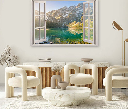 Quadro-su-tela,-Finestra-del-lago-nelle-montagne-Natura
