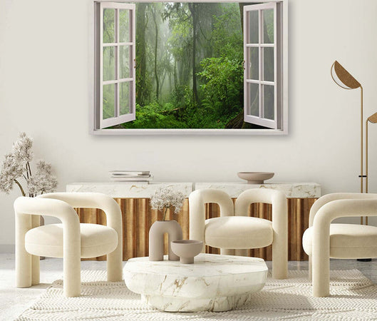 Quadro-su-tela,-Finestra-tropicale-della-foresta-della-giungla