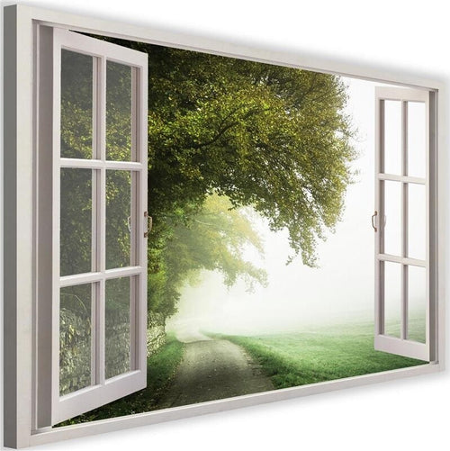 Quadro-su-tela,-Finestra-vista-foresta-verde