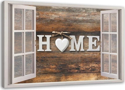 Quadro-su-tela,-Finestra-Vista-Legno-Casa-Cuore