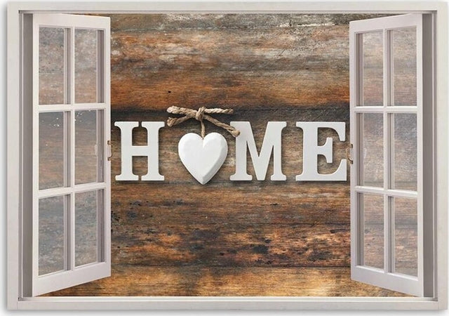 Quadro-su-tela,-Finestra-Vista-Legno-Casa-Cuore