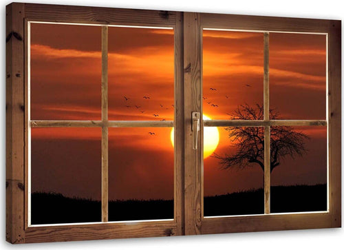 Quadro-su-tela,-Finestra-vista-tramonto