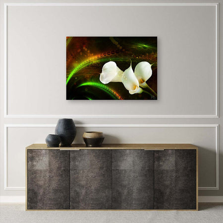 Quadro-su-tela,-Fiore-bianco-sullo-sfondo-marrone