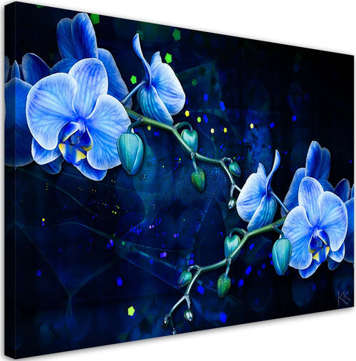 Quadro-su-tela,-Fiore-di-orchidea-blu