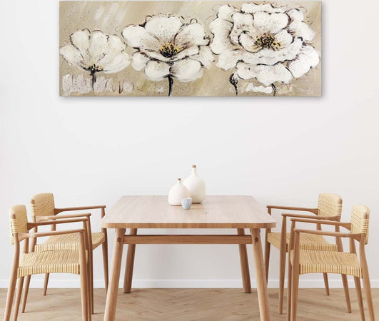 Quadro-su-tela,-Fiori-beige-dipinti