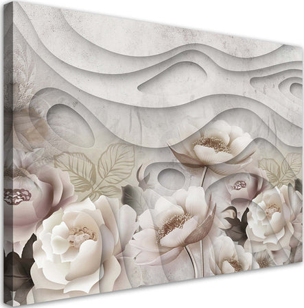 Quadro-su-tela,-Fiori-beige-in-fiore