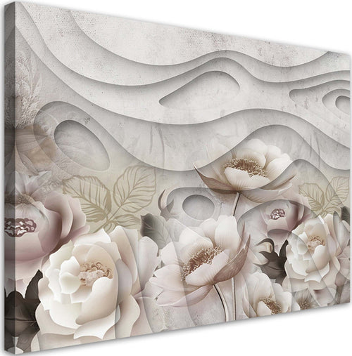 Quadro-su-tela,-Fiori-beige-in-fiore