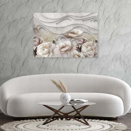 Quadro-su-tela,-Fiori-beige-in-fiore