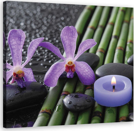 Quadro-su-tela,-Fiori-di-bambù-Zen-candela-zen-spa