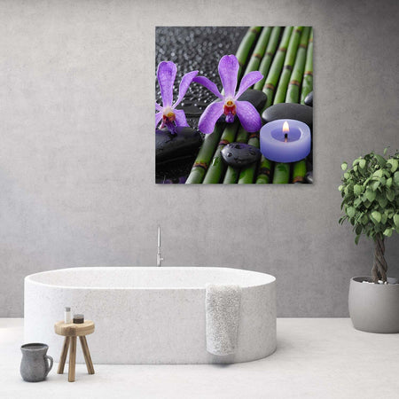 Quadro-su-tela,-Fiori-di-bambù-Zen-candela-zen-spa