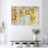 Quadro-su-tela,-Fiori-e-farfalle-dorate
