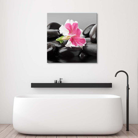 Quadro-su-tela,-Fiori-Pietre-Zen