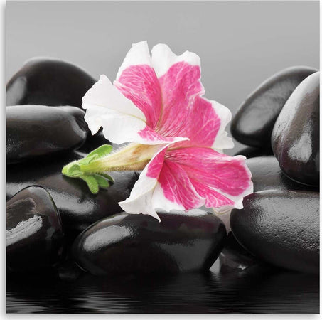 Quadro-su-tela,-Fiori-Pietre-Zen