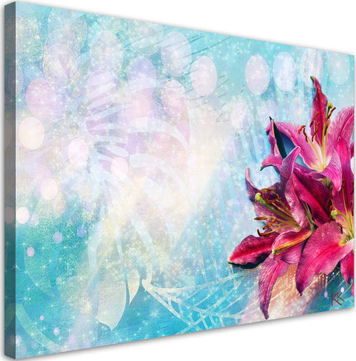Quadro-su-tela,-Fiori-rosa-su-uno-sfondo-blu
