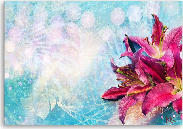 Quadro-su-tela,-Fiori-rosa-su-uno-sfondo-blu
