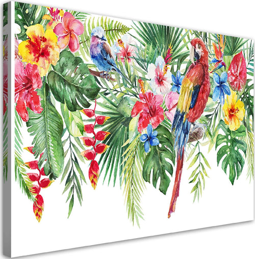 Quadro-su-tela,-Foglie-di-fiori-di-pappagalli-tropicali