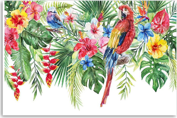 Quadro-su-tela,-Foglie-di-fiori-di-pappagalli-tropicali