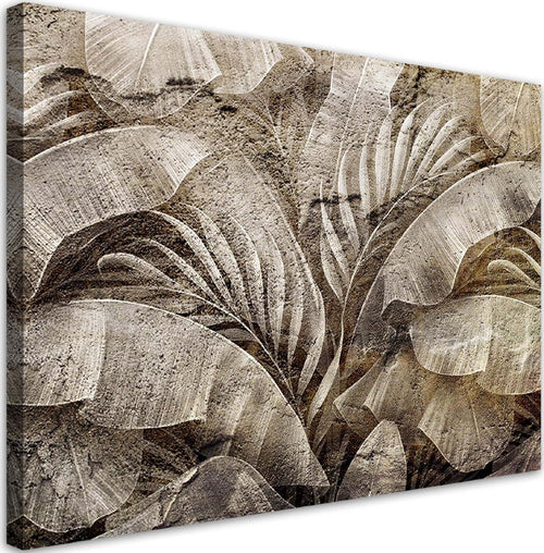 Quadro-su-tela,-Foglie-di-giungla-di-palma-sull'imitazione-del-cemento