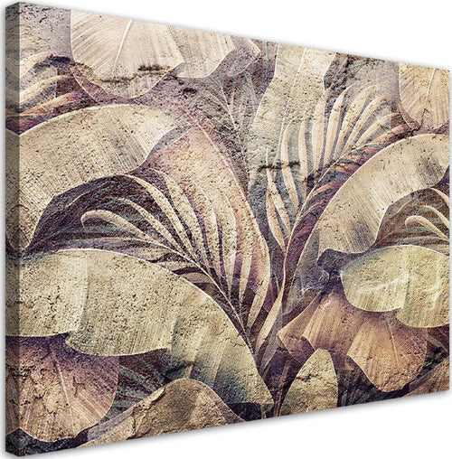 Quadro-su-tela,-Foglie-di-giungla-di-palma-sull'imitazione-del-cemento