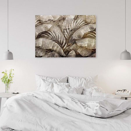 Quadro-su-tela,-Foglie-di-giungla-di-palma-sull'imitazione-del-cemento