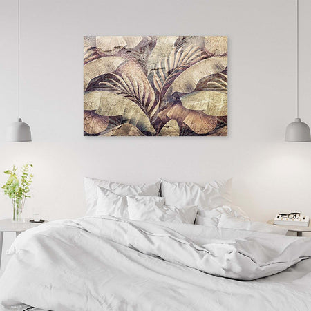 Quadro-su-tela,-Foglie-di-giungla-di-palma-sull'imitazione-del-cemento