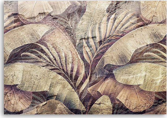 Quadro-su-tela,-Foglie-di-giungla-di-palma-sull'imitazione-del-cemento