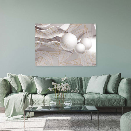 Quadro-su-tela,-Foglie-dorate-e-palline-3d