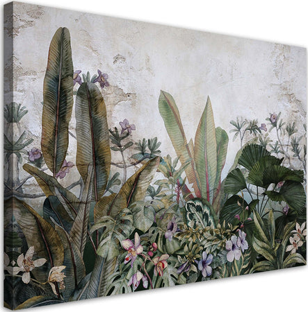 Quadro-su-tela,-Foglie-eisotiche-sul-cemento
