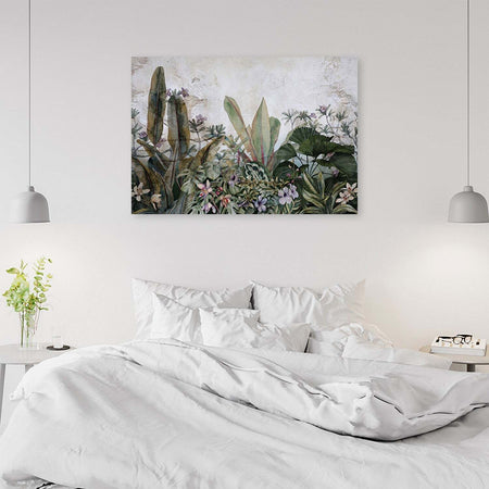 Quadro-su-tela,-Foglie-eisotiche-sul-cemento