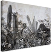 Quadro-su-tela,-Foglie-in-bianco-e-nero-sullo-sfondo-del-cemento