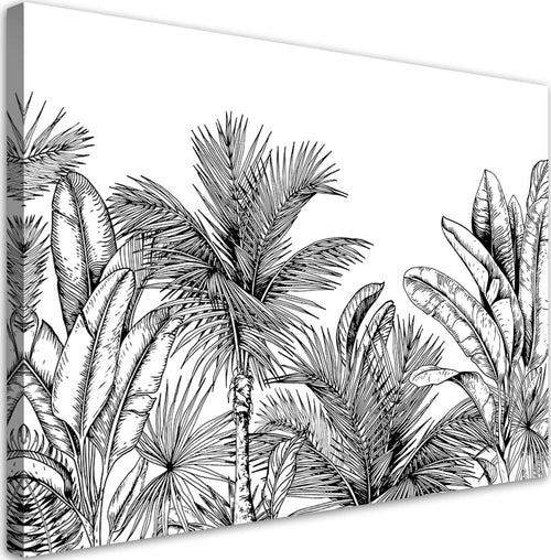 Quadro-su-tela,-Foglie-in-bianco-e-nero
