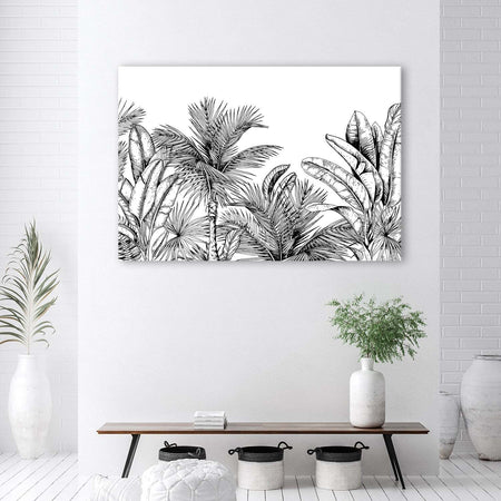 Quadro-su-tela,-Foglie-in-bianco-e-nero